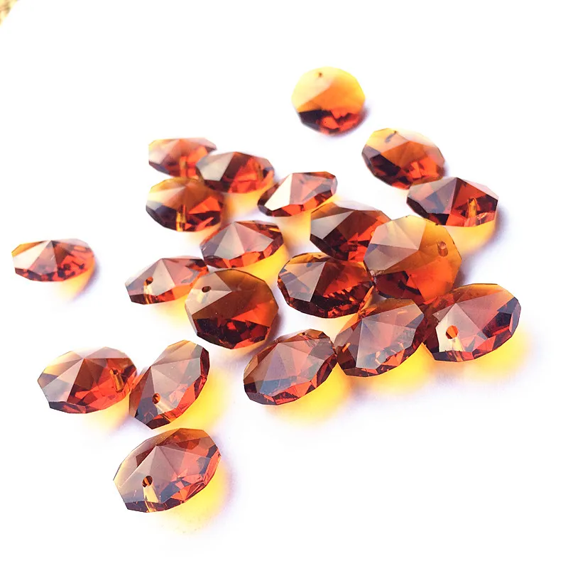 Contas em um Buraco para Lustres Lote Cor Âmbar Cristal Vidro Octógono Pendentes Guirlandas Strand 100 Pçs - 14mm 2 High Quality Luzes e Iluminação