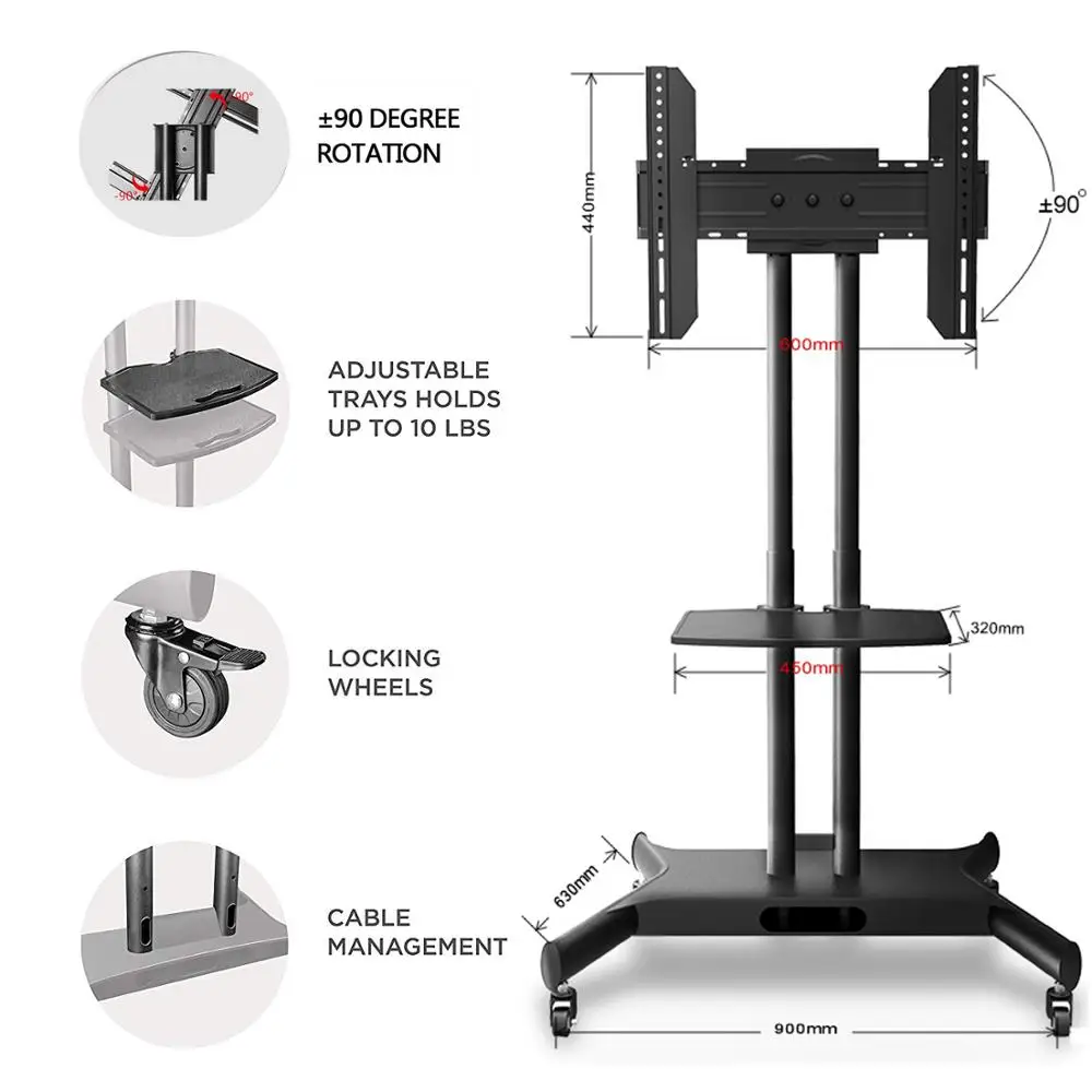 رف لتثبيت التليفزيون على الحائط المحمول التلفزيون عربة الطابق حامل جبل المنزل عرض عربة ل 32-65 \