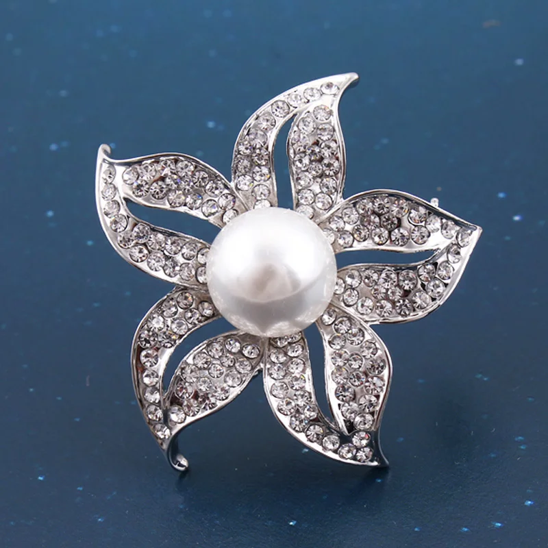 High Quality ocean Vintage Crystal Brooches For Women Pearl Flower