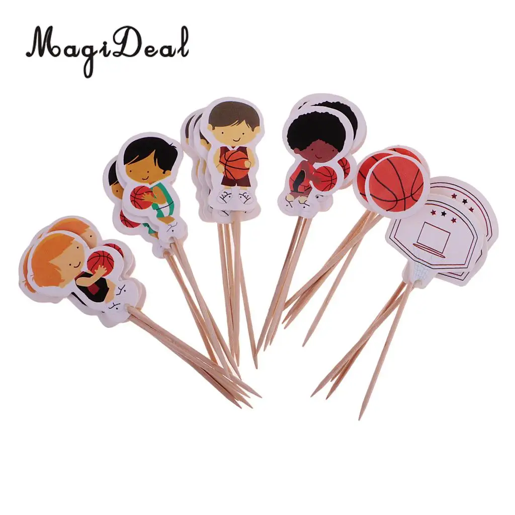 MagiDeal Novelty 24Pcs/Pack Basketball Boy Cupcake Picks Cake Toppers for Baby Shower Birthday Party DIY Craft Favors Decoration