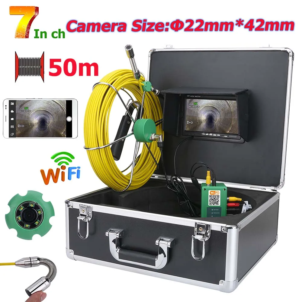 

Yobang Security 7inch LCD WiFi Wireless 22mm Industrial Pipe Sewer Inspection Video Camera with APP taking pictures,video,record