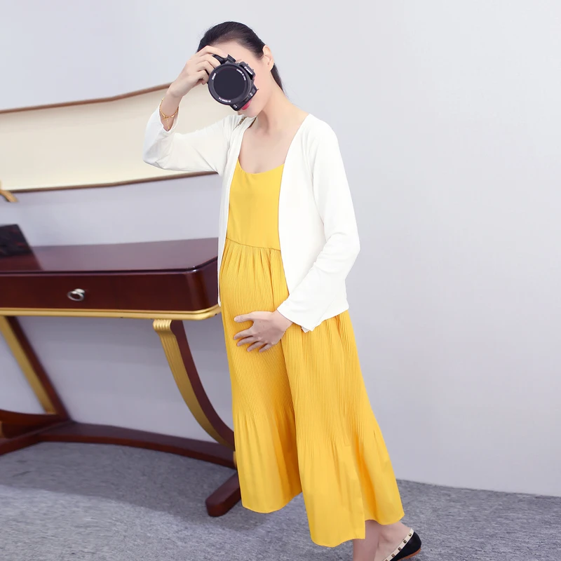 

Fashion pregnancy Maternity Clothes Maternity Cotton Knit Cardigan + Sling pleated dress Pregnant women clothing knitting set
