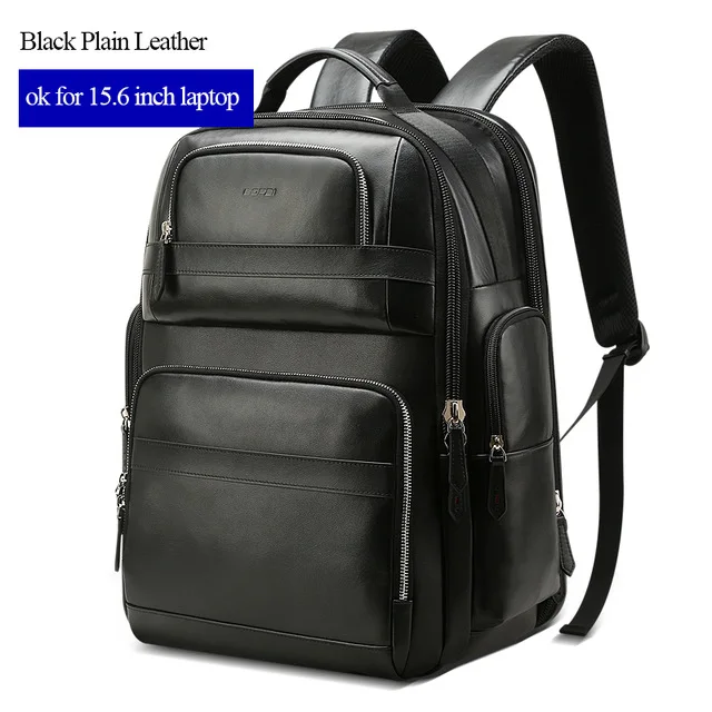 BOPAI, рюкзак из натуральной кожи, многофункциональный, с USB зарядкой, противоугонная сумка для ноутбука, 15,6 дюймов, мужской рюкзак для ноутбука, рюкзак для путешествий - Цвет: Plain Leather