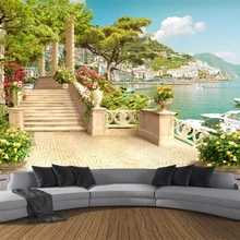 Пользовательские обои сад балкон лестница вид на озеро 3d гостиная спальня ТВ диван фон Настенная роспись 3d обои Beibehang