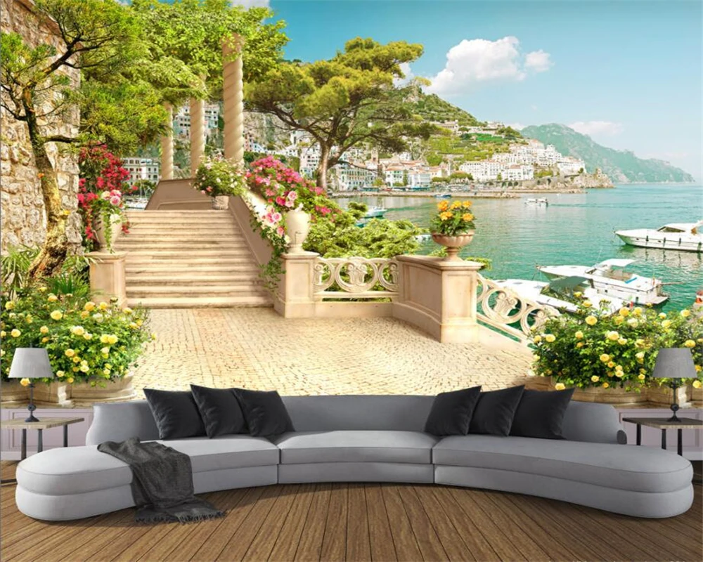 Custom Wallpaper Garden Balcony Stairway Lake View 3d Living Room Bedroom TV Sofa Background Wall mural 3d wallpaper Beibehang Custom Wallpaper Garden Balcony Stairway Lake View 3d Living Room Bedroom TV Sofa Background Wall mural 3d wallpaper Beibehang