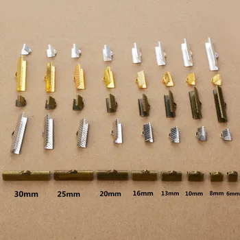 

6-30mm 50pcs Crimp end beads leather cord flat cover clasps Cord End Caps String ribbon clip Foldover Necklace Connectors