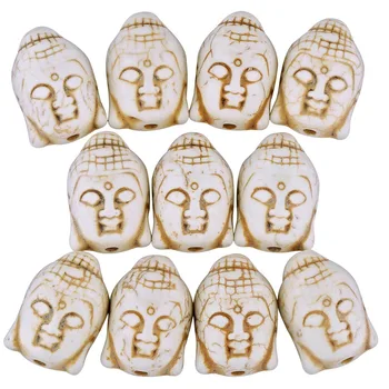 

TUMBEELLUWA 1Lot (20Pc) White Howlite Stone Loose Beads Carved Buddha Spacer Beads for Jewelry Making