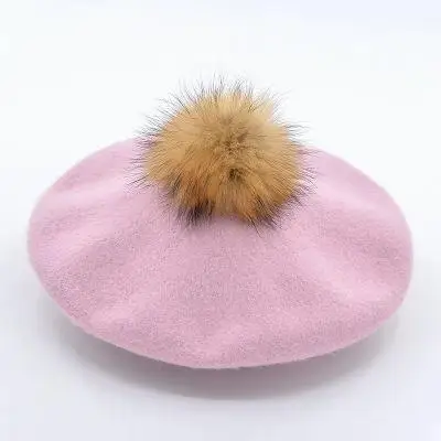 COKK, зимние шапки для женщин, шерстяной берет с натуральным мехом енота, шапка с помпоном, женский берет для девочек, мягкая теплая шапка Boina Feminina Gorras - Цвет: purple pink