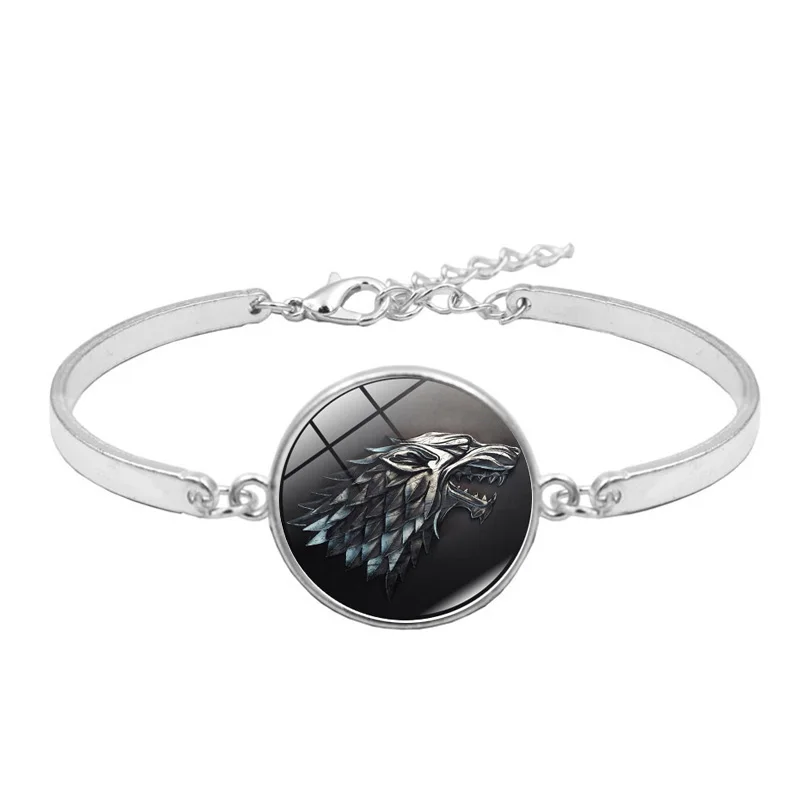 

Game of Throne bracelet Movie House Stark Wolf Jewelry Glass Cabochon silver cuff bracelet men women gifts