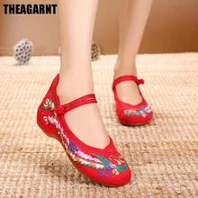 THEAGRANT/ г.; женские туфли на плоской подошве с вышивкой Феникса; сезон весна-лето; повседневная женская обувь на танкетке в стиле ретро; WFS3017
