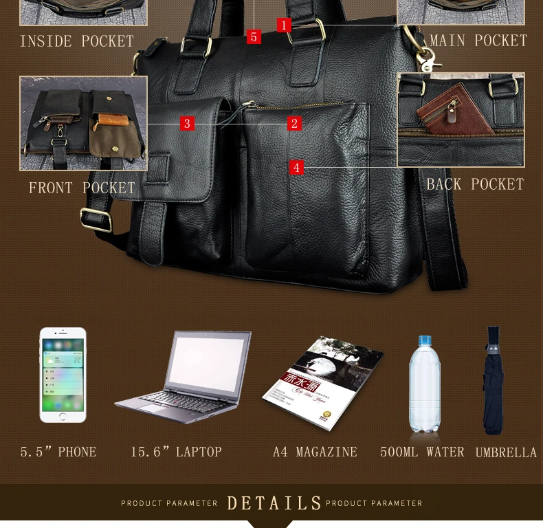 Для мужчин из натуральной кожи Офисные Maletas Бизнес Портфели 15,6 "для ноутбука атташе сумка-портфель Малетин сумка B260