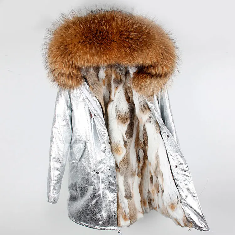 Зимняя куртка с подкладкой из кроличьего меха, пальто, длинная парка с капюшоном, женские парки, верхняя одежда, большая Зимняя парка с воротником из натурального меха енота - Цвет: MK-22