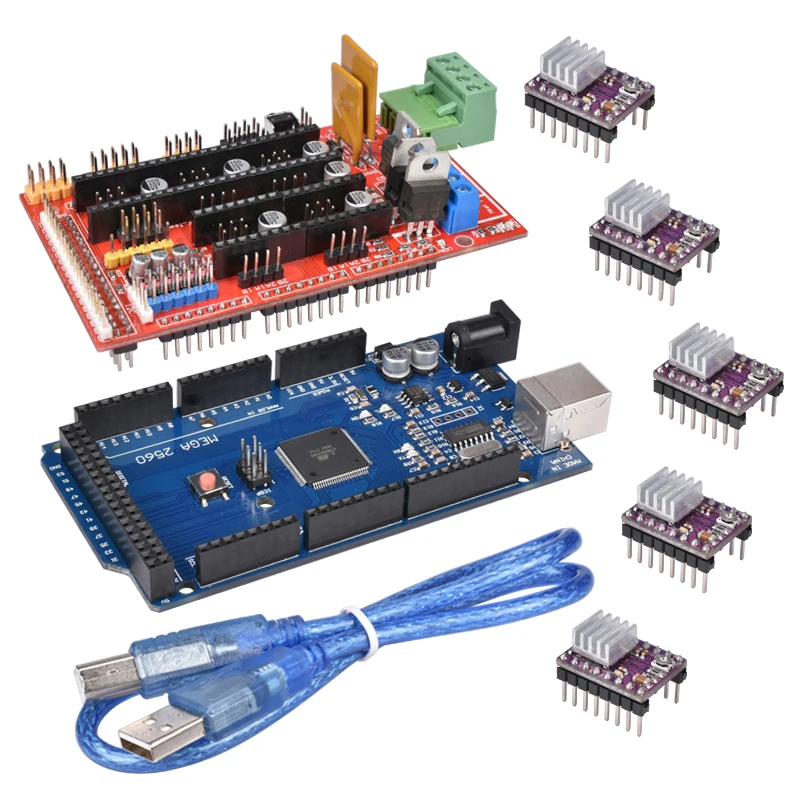 3d принтер 1 шт. МЕГА 2560 R3+ 1 шт. пандусы 1,4 панель управления+ 5 шт. DRV8825 шаговый двигатель привод Перевозчик Reprap для 3d принтера комплект