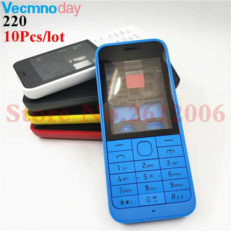 

10Pcs New High Quality Front Middle Frame Back cover Battery Cover For Nokia 220 Full Housing Cover Case +English Keypad+Logo