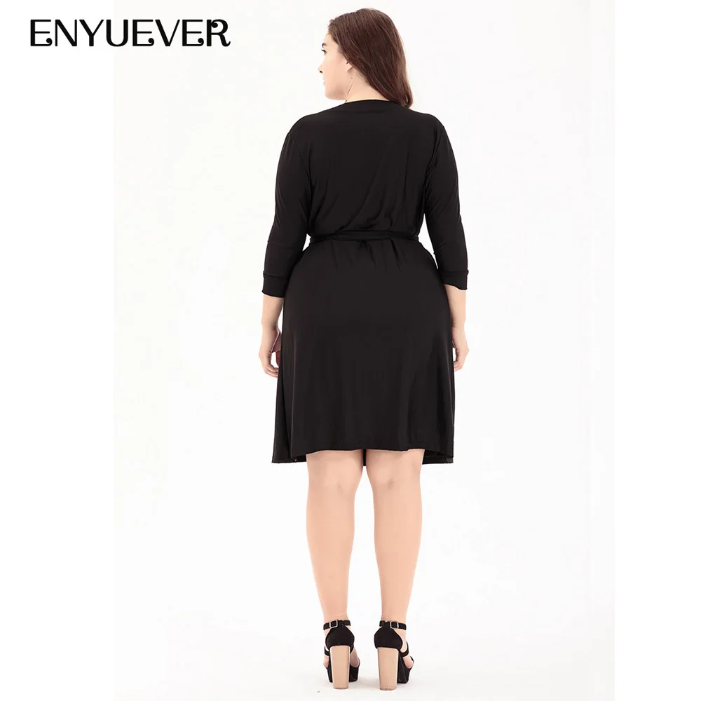 Enyuever платья размера плюс для женщин 4XL 5XL 6XL Осенние элегантные с рукавом 3/4