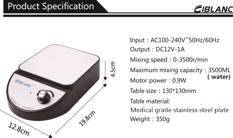 Ciblanc магнитная мешалка кухонный миксер с мешалкой 13 см* 13 см 3500 мл/мин. 3500 об/мин 0,9 Вт AC100 до 240 V для лаборатории