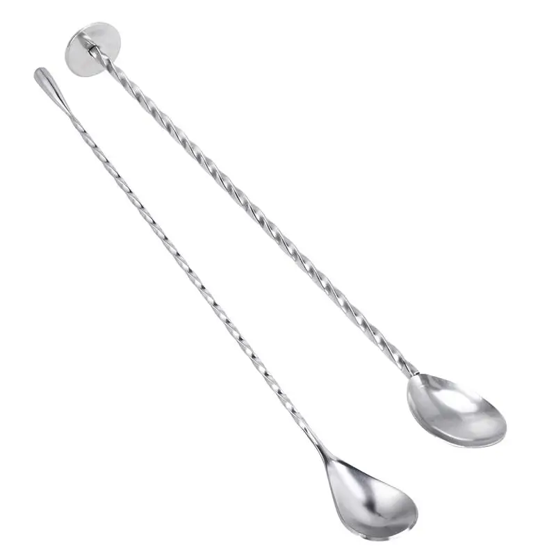 2 Pcs Stainless Steel Spiral Pattern Long Handle Creative Bar Cocktail