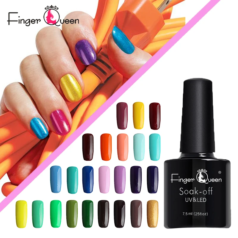 Fingerqueen УФ-гель для ногтей Нэйл арт, рисование на ногтях 24 цвета Женская мода Замачивание скидка 7,5 мл длительный Профессиональный гель лак для ногтей