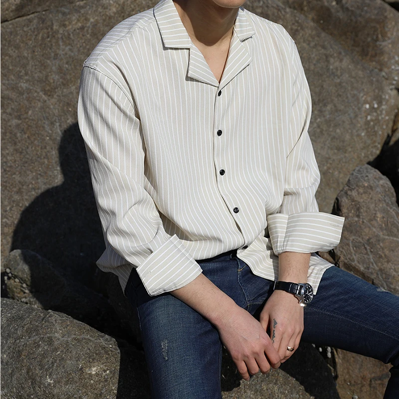 Long Sleeve Shirt Men Black White Vertical Striped Microfiber Smooth  Casual Shirt Men Loose 2018 Autumn Harajuku Male Clothes 
