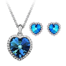 Ожерелье с сердцем, женские серьги, ювелирный набор, сердце океана, серьги и ожерелье, набор, кристалл, Свадебный комплект, ювелирные изделия