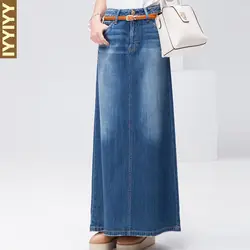 Бесплатная доставка 2018 Новая мода длиной макси джинсы юбки весна и осень Юбки формы А плюс размеры S-XL синий Повседневное Юбки для женщин