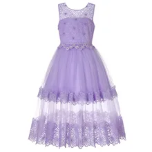 CAILENI Kids Ankle-Length Long Princess Dress Elegant Purple Lace Evening Dress Flower Girl Wedding Party Dresses For 4-12 Years CAILENI Kids Ankle-Length Long Princess Dress Elegant Purple Lace Evening Dress Flower Girl Wedding Party Dresses For 4-12 Years