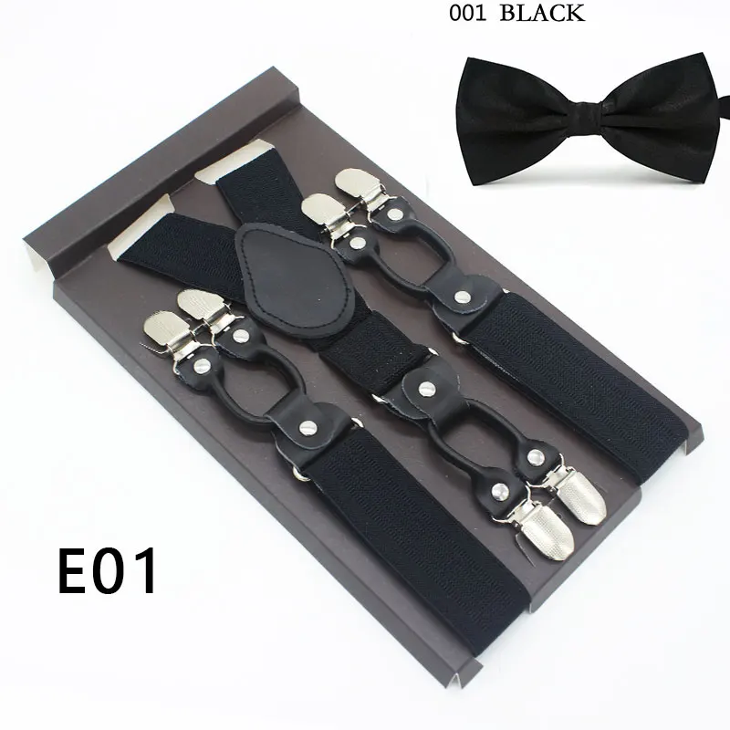 Диагональные полосы мужской ремень галстук-бабочка набор для мужчин/женщин подтяжки полиэстер 6 Зажим Y-Back подтяжки галстук-бабочка набор Регулируемый эластичный - Цвет: E01