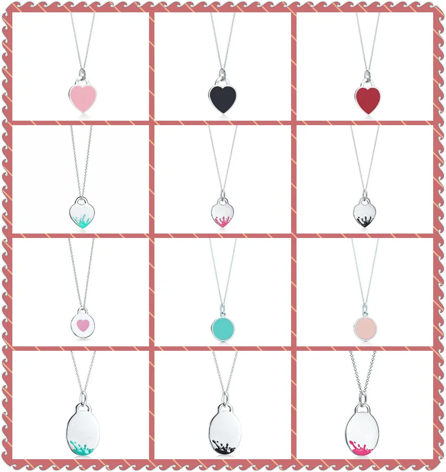 

1:1 S925 Sterling Silver Original TIFF Colours Epoxy&Spray Heart-Shaped Roundness Egg Shape Necklace Women Elegant Charm Jewelry
