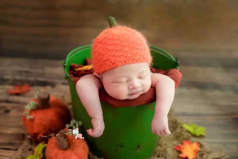 Newborn 100 days old vintage children do flowers maple leaf photography props hat photo accessories pumpkin hat