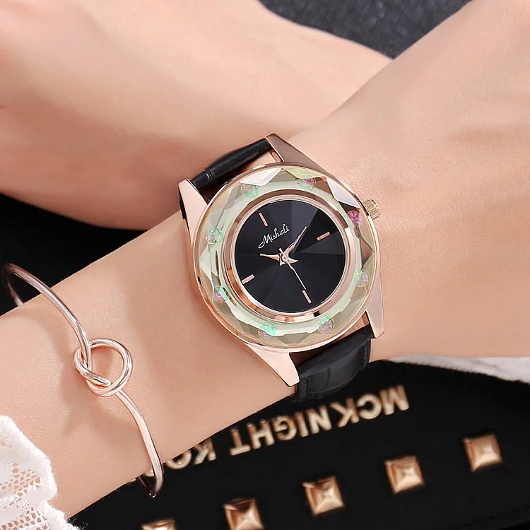 

2017 New Crystal Women Quartz Watch Fashion Lady 2 Pieces-set Bracelets Dress Watches Luxury Female Leather Waterproof Watch