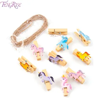 

FENGRISE 10Pcs Color Unicorn Wooden DIY Photo Ablum Clips For Wedding Party Decorations Wooden Clips Unicorn Party Decor Supplie