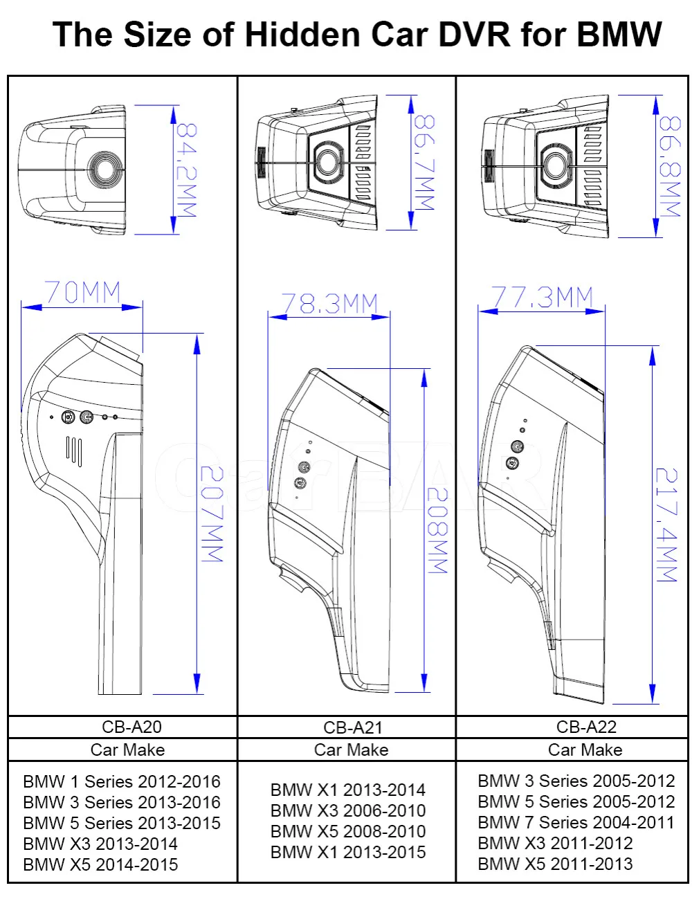 The size of car dvr for bmw with logo