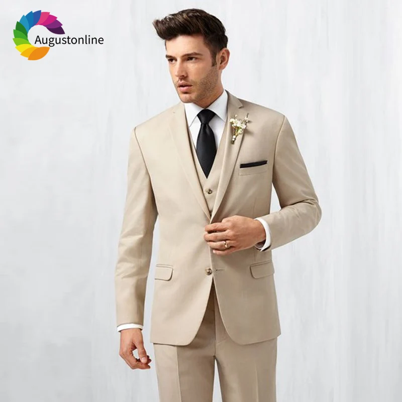 

Wedding Men Suits Slim Fit Beige Groom Wear Tuxedos 3 Pieces (Jacket+Pants+Vest) Bridegroom Suits Best Man Blazer