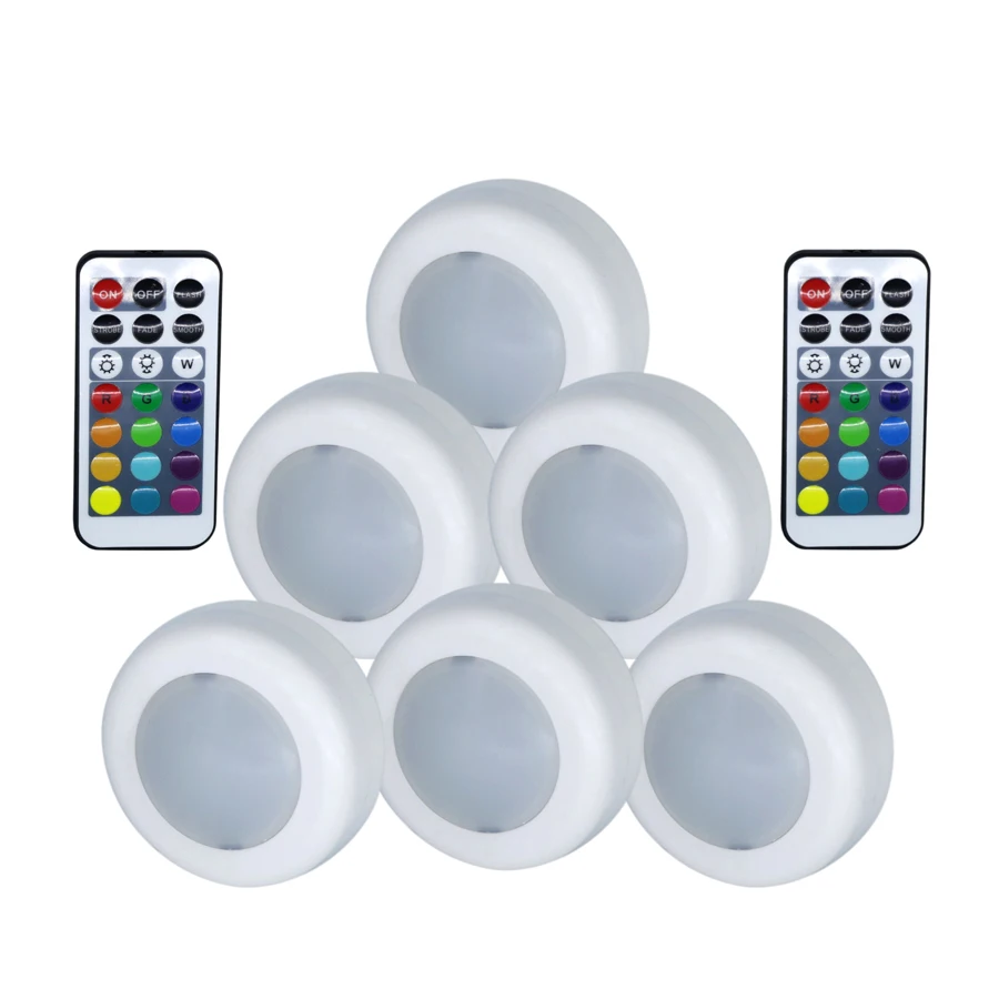 RGB 12 Colors Dimmable led Under Cabinet Light Touch Sensor LED Puck Light Closet Cupboard Showcase Drawer Wardrobe Indoor Light