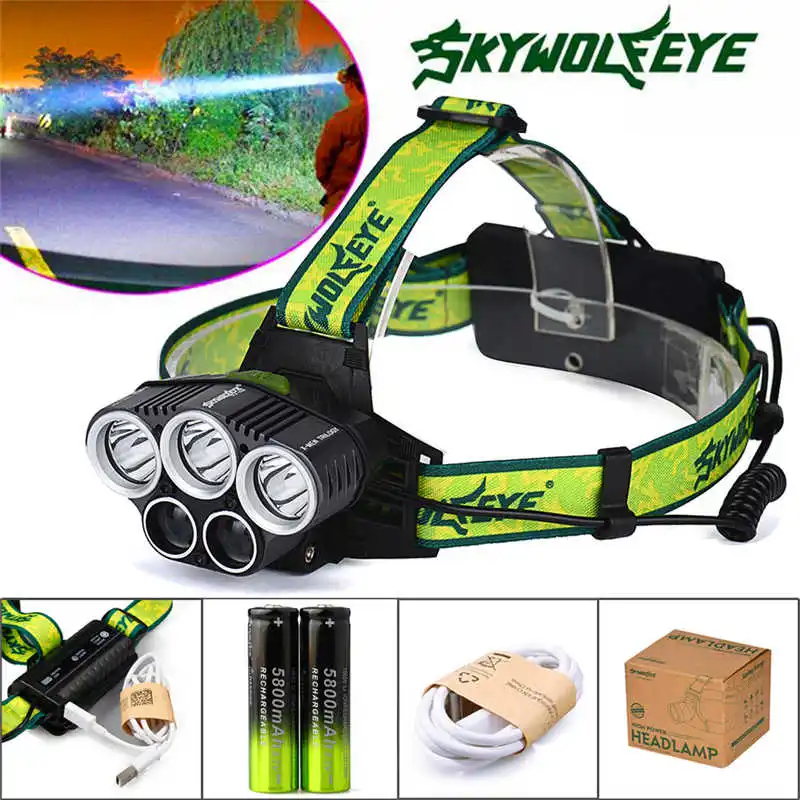 25000LM 5x XM-L T6 flashlights Headlamp Headlight Head Light powerful led flashlight Rechargeable USB+Battery #4S5 (9)