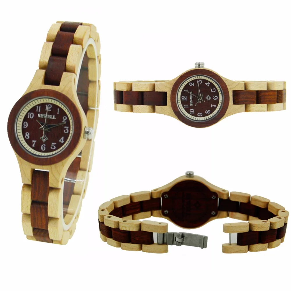 BEWELL повседневные женские деревянные часы маленький круглый циферблат женские наручные часы кварцевый механизм Relogio Feminino 123A