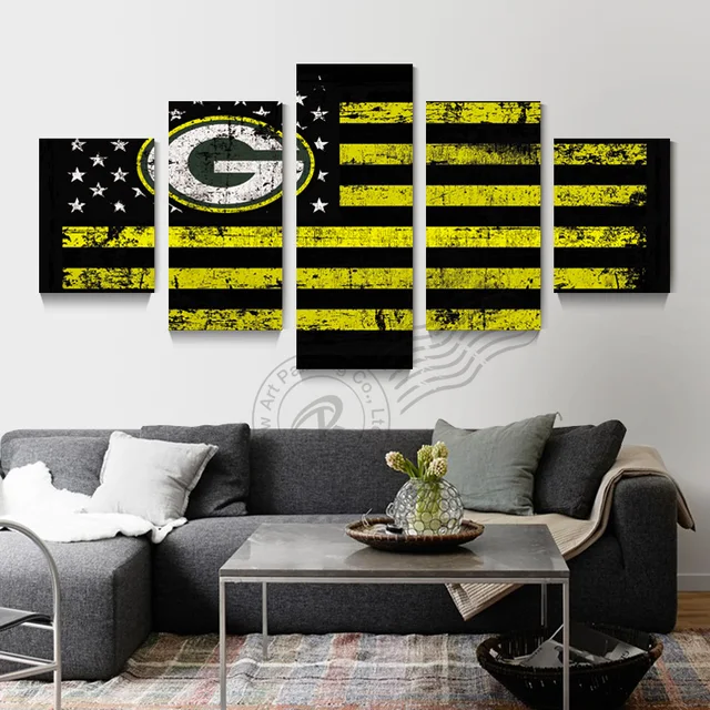 5 Panel Green Bay Packers Flag Logo Wall Art Oil Painting Home Decor 5 Panel Green Bay Packers Flag Logo Wall Art Oil Painting Home Decor Picture For