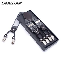 Мужские подтяжки из кожаного сплава, 6 зажимы подтяжек, мужские винтажные повседневные подтяжки, брюки на подтяжках, Подарочная коробка для папы/сына 3,5*120 см