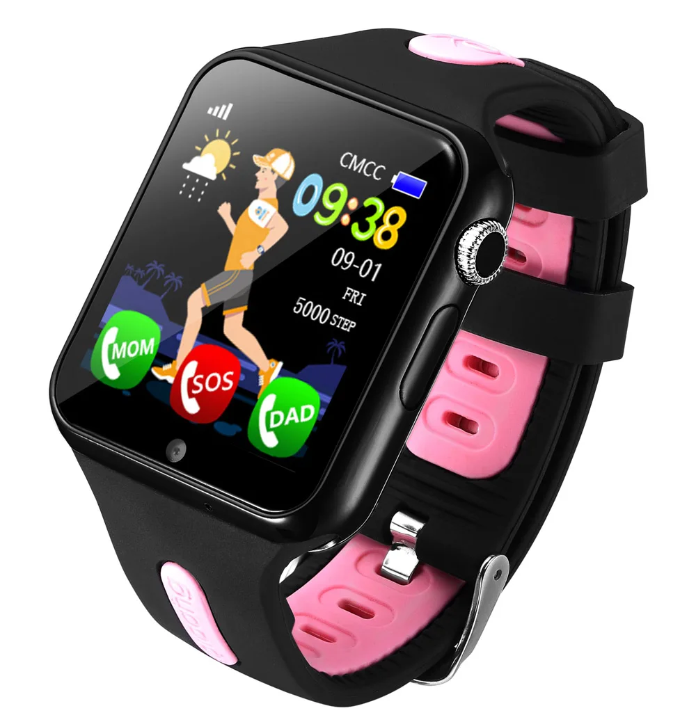 V5K Детские Смарт-часы детские gps расположение Спортивные Детские Смарт-часы водонепроницаемый поддержка sim-карты камера безопасности телефон часы детские - Цвет: Black Pink