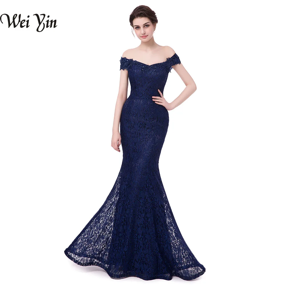 WeiYin Vestido De Noiva элегантное кружевное длинное вечернее платье-Русалка с бусинами