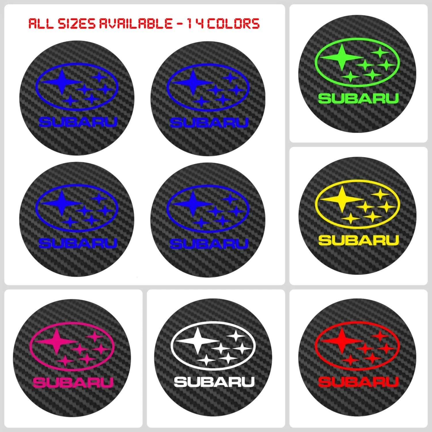 

For 4x SUBARU Carbon Fiber Vinyl Wheel Rims Centre Center Cap Caps Hub Stickers Badge Decals - Impreza Wrx Sti