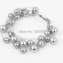 Хороший нескольких Strands круглый серый раковины браслет с застежкой омар