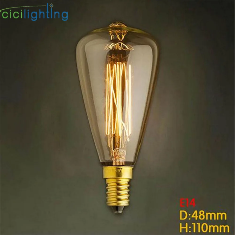 220V 40W E14 Эдисон лампы ST48 Винтаж Edison светильник накаливания Ретро лампа Lampoule