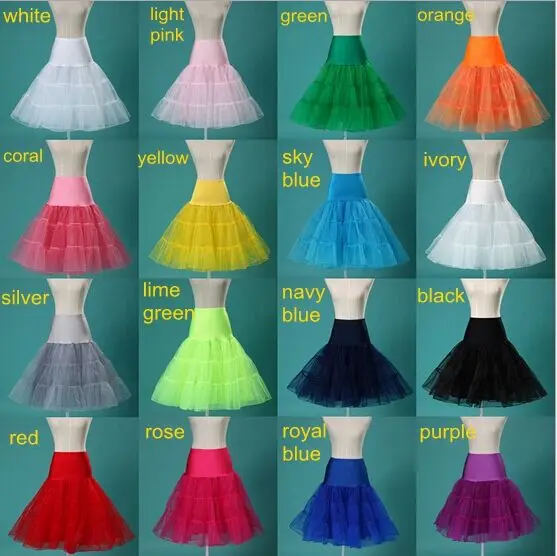

15 Colors Puffy A Line Ruffles Knee Length Petticoat Underskirt Crinoline For Wedding Dress Accessories