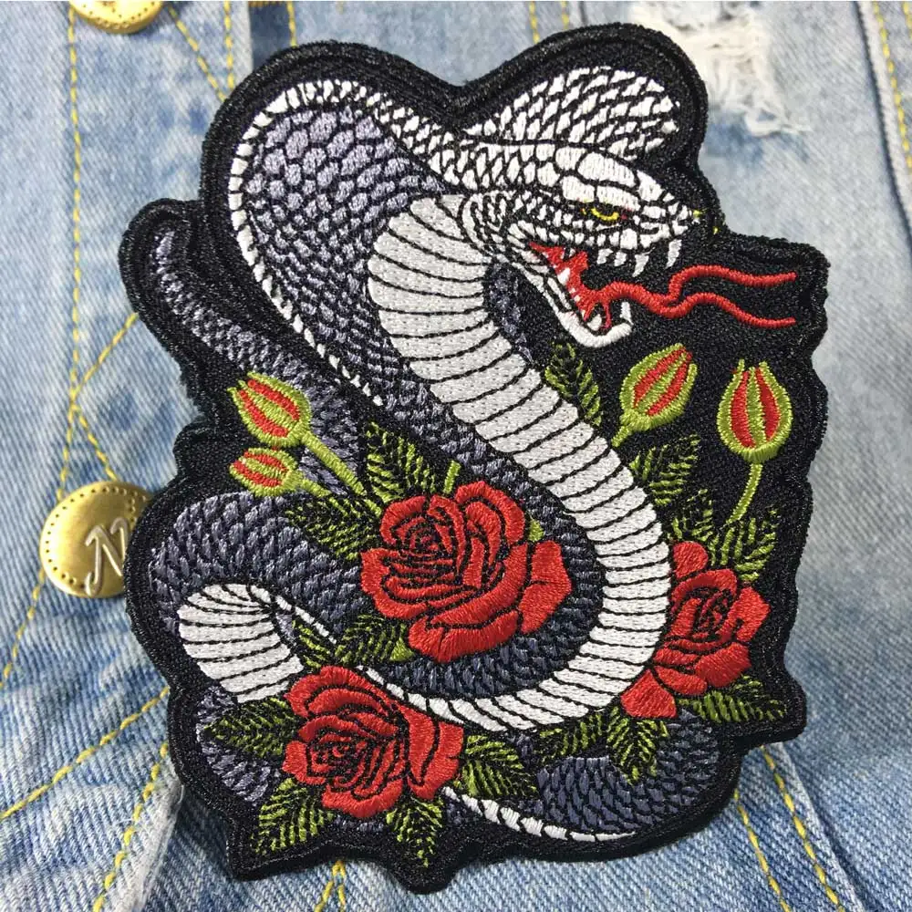 

snake biker patch for Jacket backing, punk motorcycle embroidery skeleton biker badge, skull patch Garment Accessory