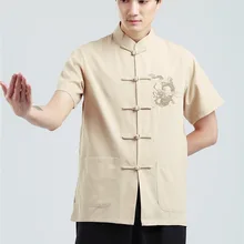 Шанхай история Традиционный китайский топ для мужчин дракон вышивка рубашка Тан костюм топ рубашка для кунг-фу Тай Чи одежда