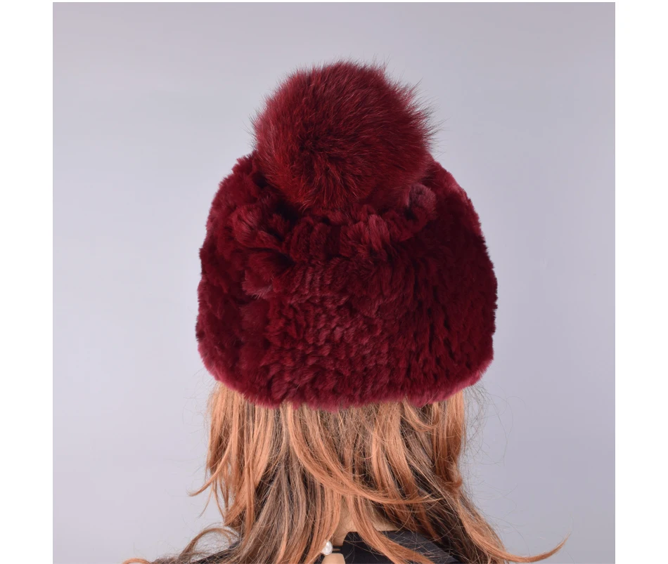 rabbit fur pompom hat women's beanies winter natural fur warm knitted caps for girls female fashionable elastic ladies hats