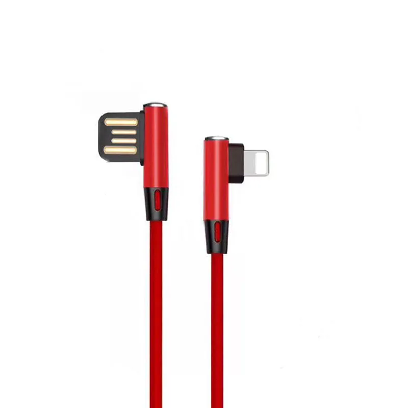 Двойной локоть 90 градусов micro usb type C зарядный кабель нейлон Быстрая зарядка i кабель передачи данных телефона для мобильных игр - Цвет: Red For Apple
