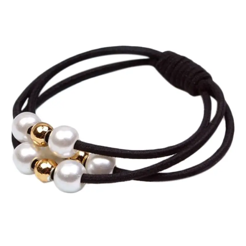 

Korean Women Three Rubber Band Hair Rope Cute Little Bee Imitation Pearl Charms Ponytail Holder Gum Knotted Scrunchies Bracelet