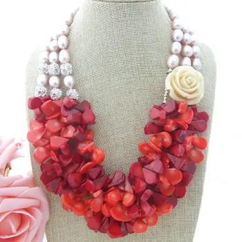 

N022972 20'' 3 Strands Purple Pearl Coral Necklace